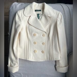 NWT Ralph Lauren Cream Double Breasted Wool Coat Size 2P